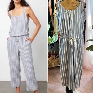 NWOT Anthropologie Cloth & Stone Linen Blend Blue White Pants Jumpsuit Sz S